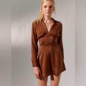 NWT Urban Outfitters Phoebe Corset Shirt chocolate brown Dress Size S romantic